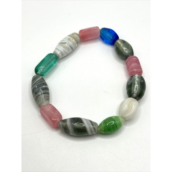 Art Glass Beads Multicolored Stretch Womens Bracelets Lot of 3 Fashion - Picture 5 of 13